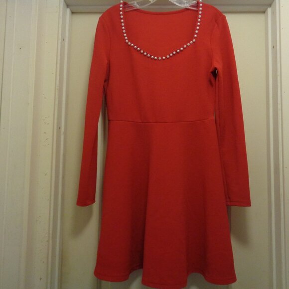 PRINCESS BRIGHT RED KNIT GIRL FLOUNCE PEARLY DRESS 10 - Picture 4 of 8